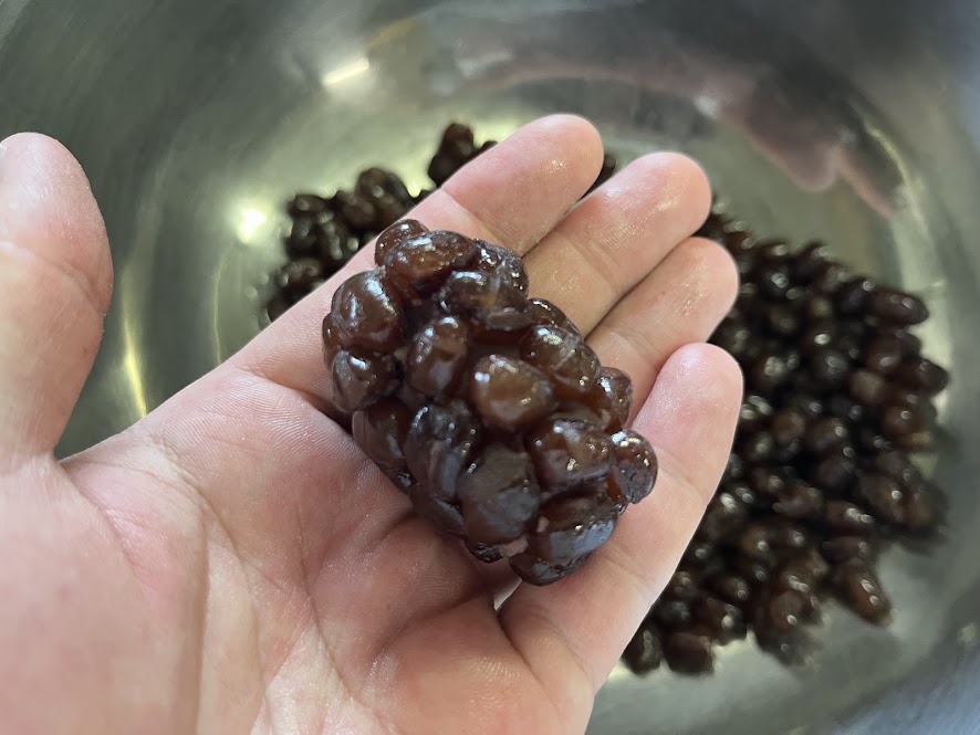 黒餡に鹿の子豆を付ける
