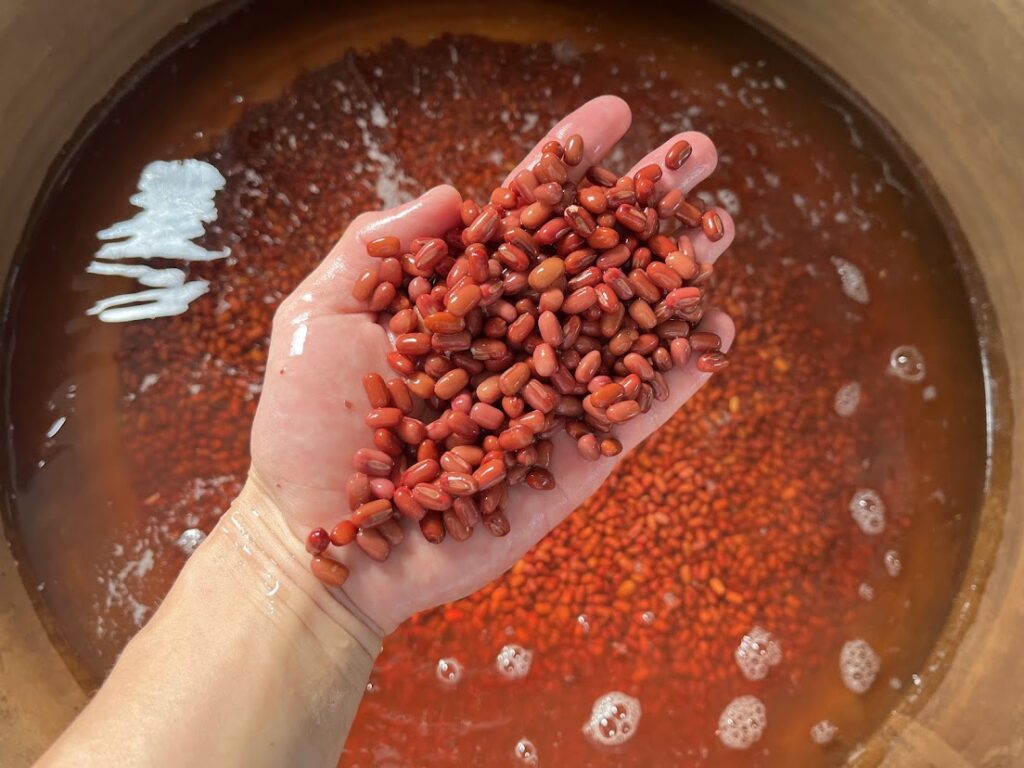 水を含んだ小豆